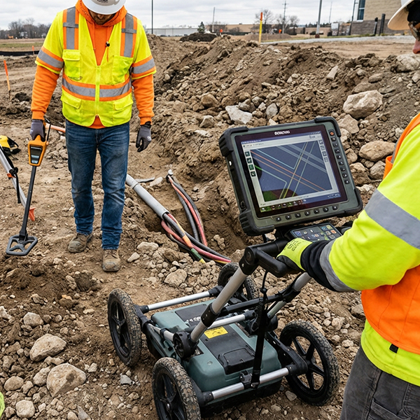 Drone-assisted site survey and aerial inspection for underground utility assessment